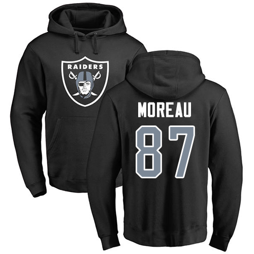 Men Oakland Raiders Black Foster Moreau Name and Number Logo NFL Football #87 Pullover Hoodie Sweatshirts->nfl t-shirts->Sports Accessory
